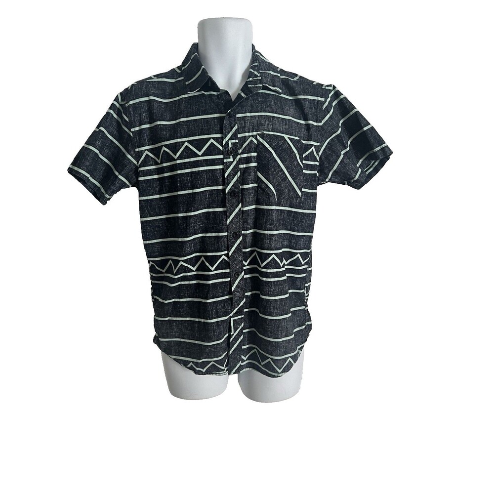 ZOO YORK Y2k Button Shirt Mens Medium Striped Short Sleeves Hip Hop Streetwear
